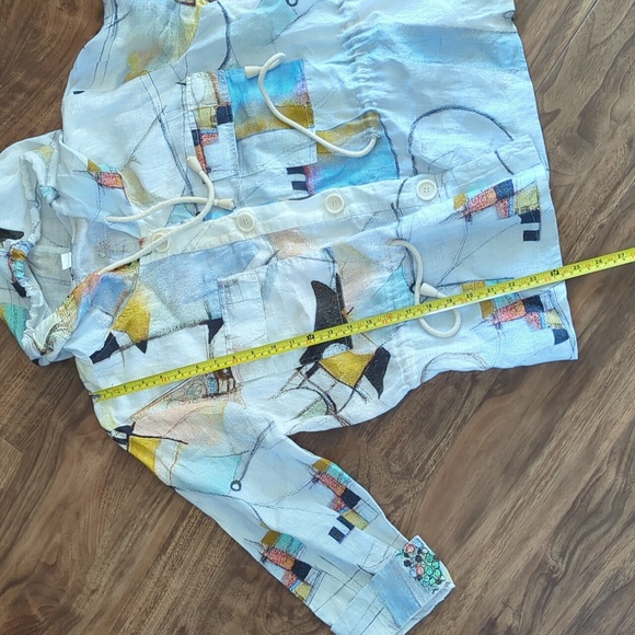 Dolcezza 100% Linen Hooded Abstract Art Jacket - Picture 11 of 11